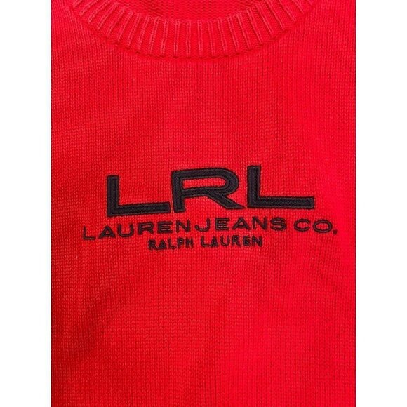 Vtg Lauren Ralph Lauren Sweater Women Medium Red Ribbed Knit Logo Y2K 90s Preppy - Picture 1 of 8